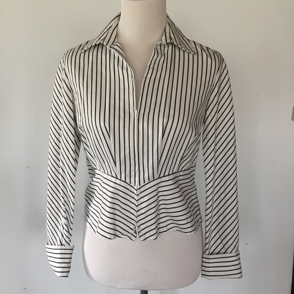 JONES NEW YORK STRIPPED BLOUSE
